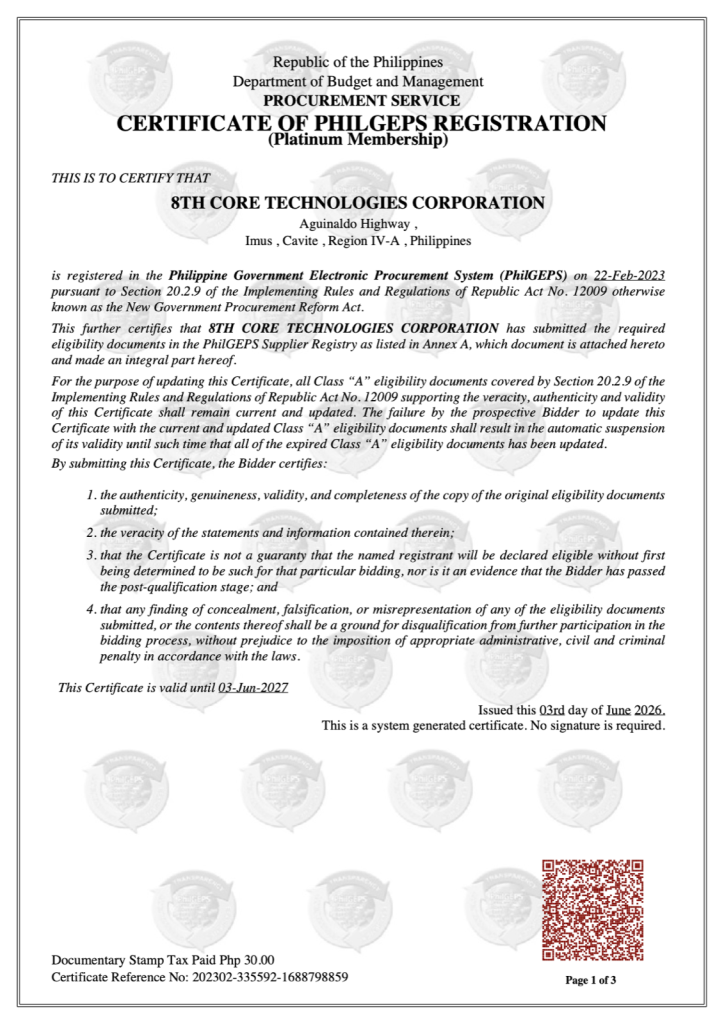 PhilGEPS Certificate of Registration (Page 1)