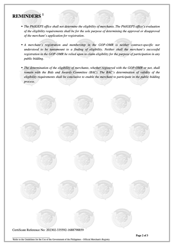PhilGEPS Certificate (Page 2)